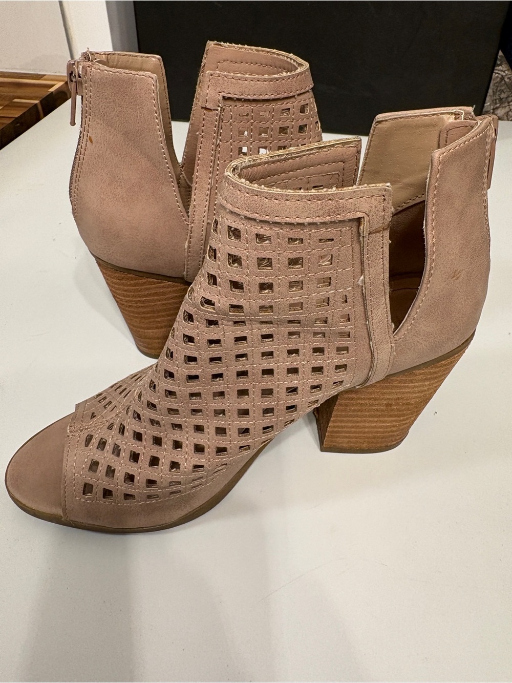 Francesca Women’s Open-Toe Cutout Block Heel Ankle Boot - tan/blush size 6